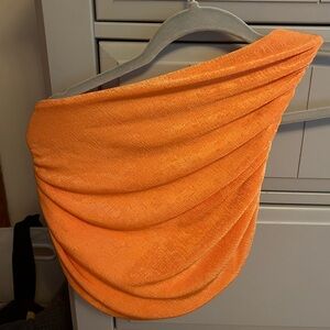 Chic Orange Draped One-Shoulder Top